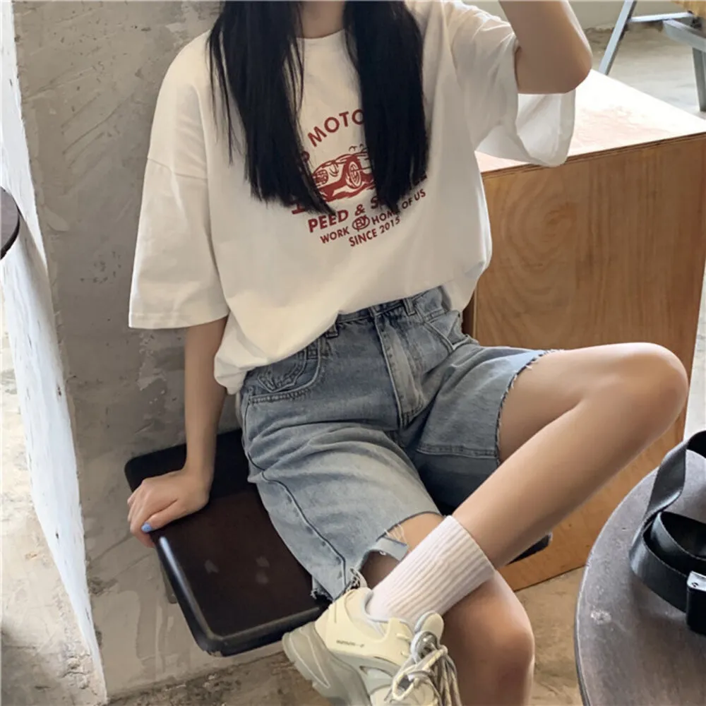 【Uicy】韓版寬鬆印花短袖上衣 衣服女裝t恤短袖t恤上衣 T502