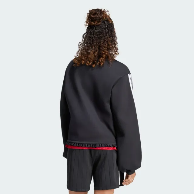 【adidas 愛迪達】長袖上衣 女 寬鬆版型 亞規 三葉草 PLEATED SP CREW 黑 LG4328
