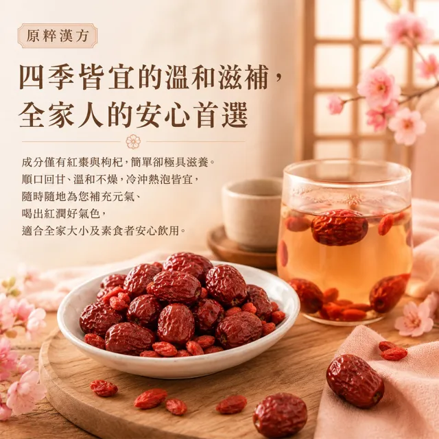 【臻御行】原粹漢方 紅棗枸杞隨手包25g×30小包&去籽若羌紅棗250g×1包(超值組合包)