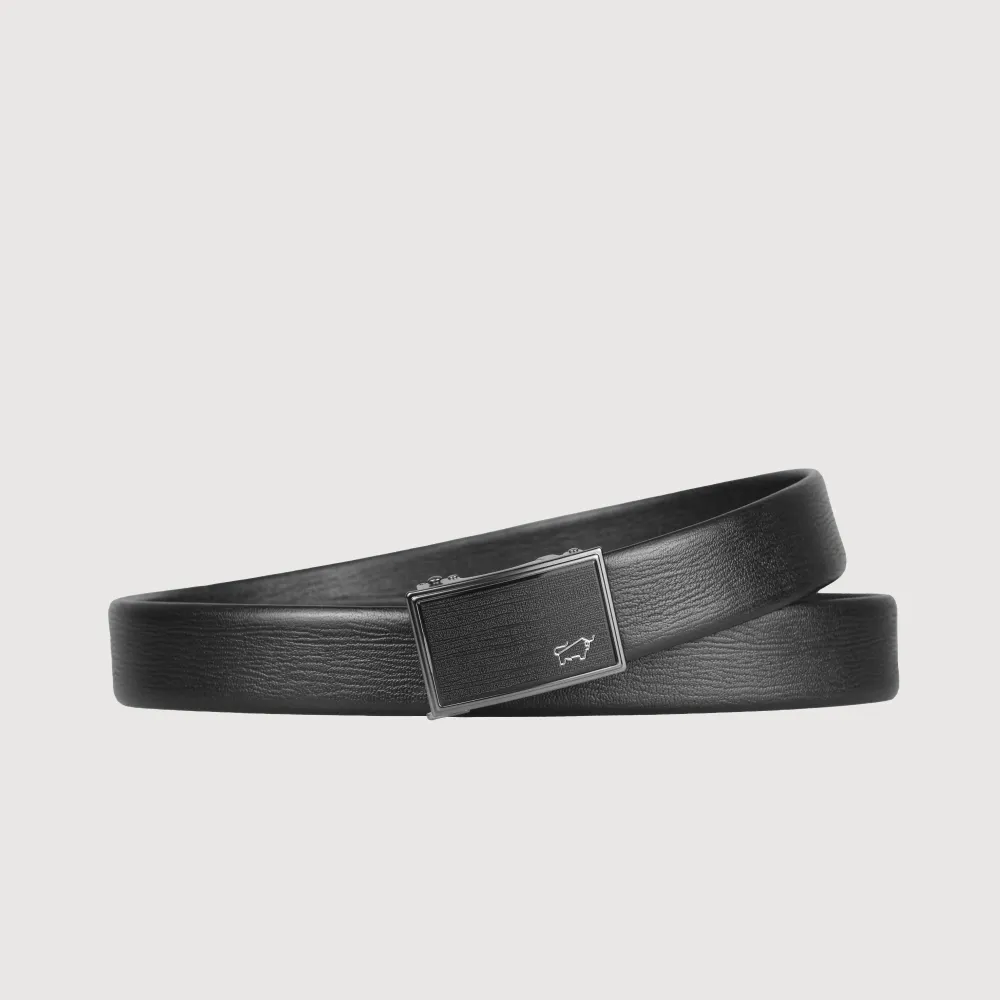 【BRAUN BUFFEL 德國小金牛】時尚紳士 樹皮壓紋自動扣皮帶-鎗色(BF25S-WEG21142-SGU) 送禮推薦