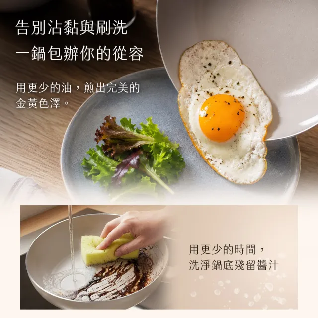 【Fackelmann】暖廚時光系列陶瓷不沾28CM不沾鍋雙鍋組-平底鍋+炒鍋(適用電磁爐)