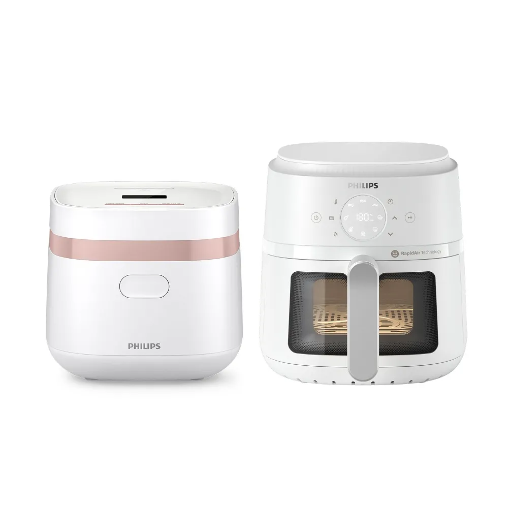 【Philips 飛利浦】抽UX20戰鬥陀螺_星樂視透視海星氣炸鍋4.2L+鎖香迷你電子鍋_NA221+HD3073(兩色任選)