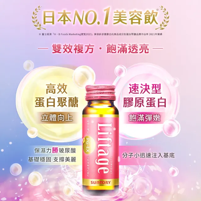 【Suntory 三得利】Liftage麗芙緹PG-EX 10瓶X2盒組(10天有感、膠原蛋白 彈嫩水潤)