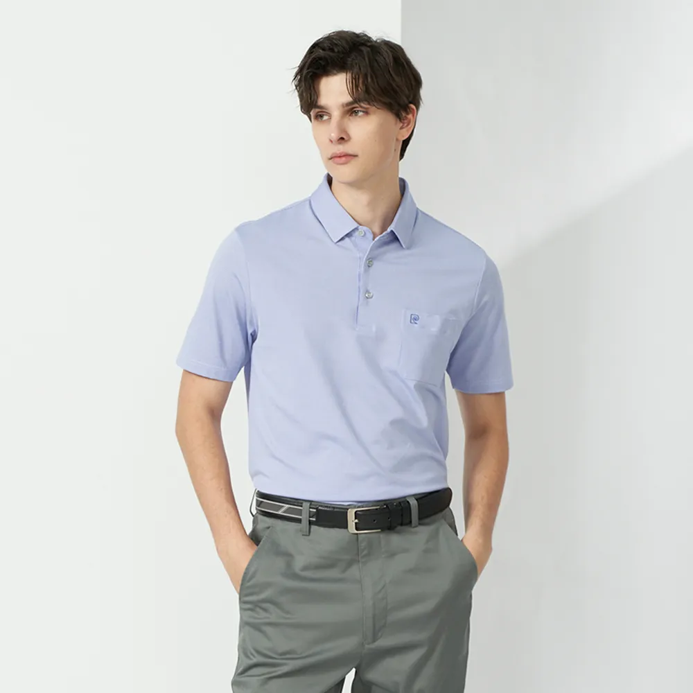 【pierre cardin 皮爾卡登】休閒服飾 男款 TOP小組織布紋短袖POLO衫-淺紫色(5237298-28)