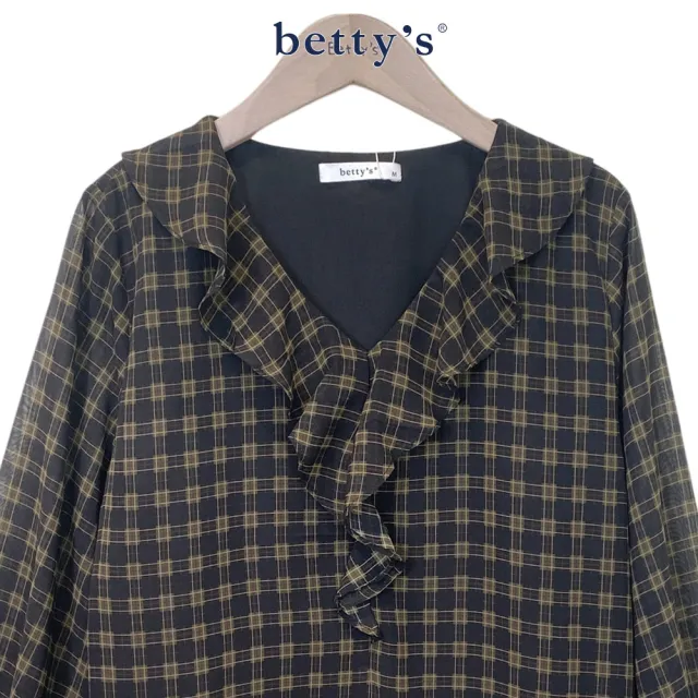 【betty’s 貝蒂思】飄逸荷葉領格紋雪紡上衣(共二色)