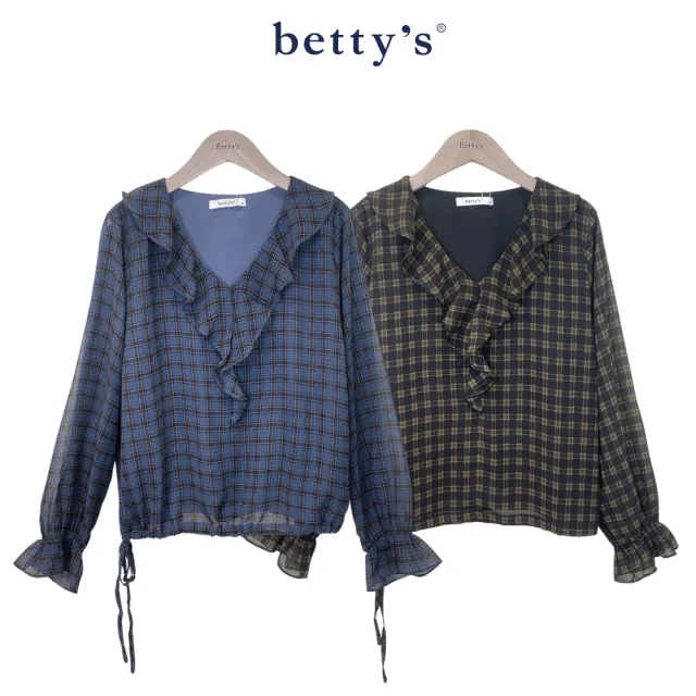 【betty’s 貝蒂思】飄逸荷葉領格紋雪紡上衣(共二色)