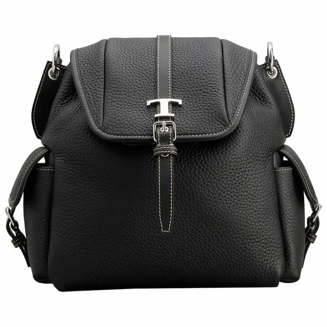 【TOD’S】TODS T Timeless T字荔紋牛皮束口抽繩翻蓋手提 肩斜背 後背包(2色可選 雙肩包 真皮)