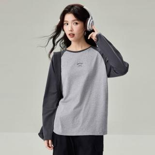 【GIORDANO 佐丹奴】女裝蝴蝶結刺繡撞色插肩純棉長袖T恤(多色任選)