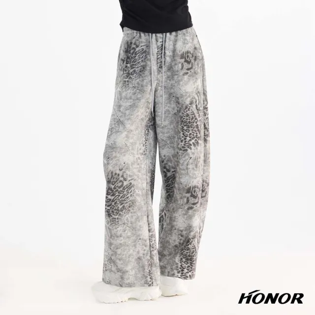【HONOR 山形屋】豹紋暈染印花抽繩寬褲-灰