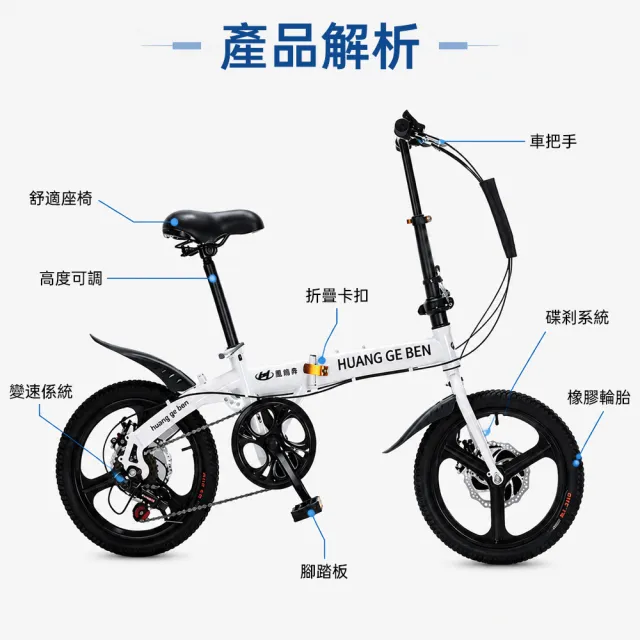 【佳美多】16英吋 白色變速折疊車 變速腳踏車 折疊自行車 通勤單車（適合 130-175cm）Z