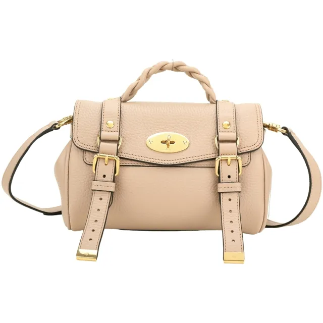 【MULBERRY】Mini Alexa 皮帶鎖釦粒面牛皮肩背包 學院包(裸膚色 通勤包 英國精品)