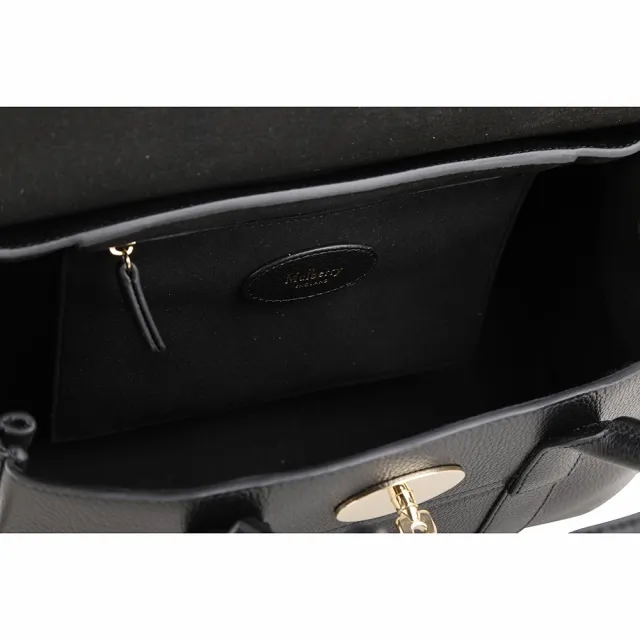 【MULBERRY】Bayswater 小款 經典鎖釦粒面牛皮手提 肩背包(黑色 通勤包 英國精品)
