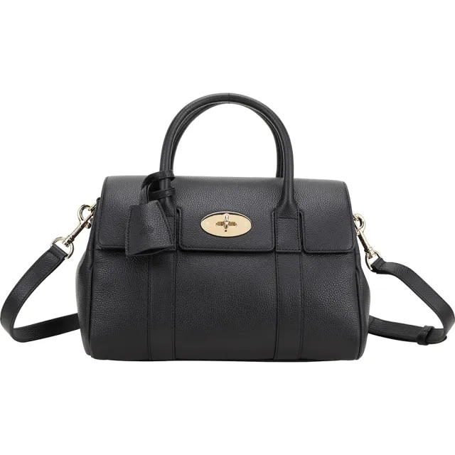 【MULBERRY】Bayswater 小款 經典鎖釦粒面牛皮手提 肩背包(黑色 通勤包 英國精品)