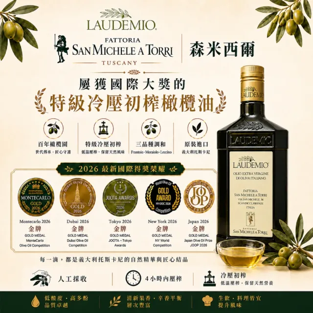 【Laudemio】San Michele 森米西爾 特級冷壓初榨橄欖油 250ml x2入