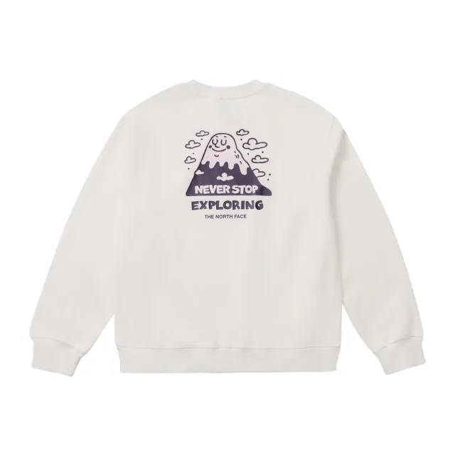 【The North Face】北面女款米白色背面印花長袖大學T｜8JM4QLI