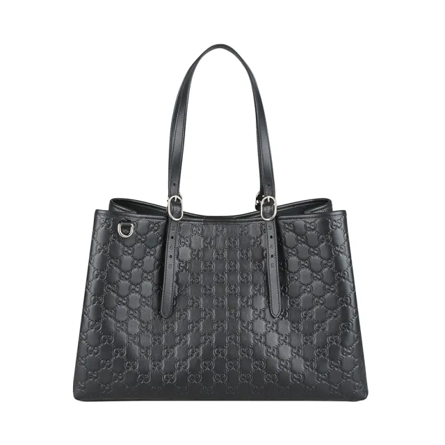 【GUCCI 古馳】GUCCI精品GG壓紋皮革GG LOGO手提肩背托特包(大/黑)