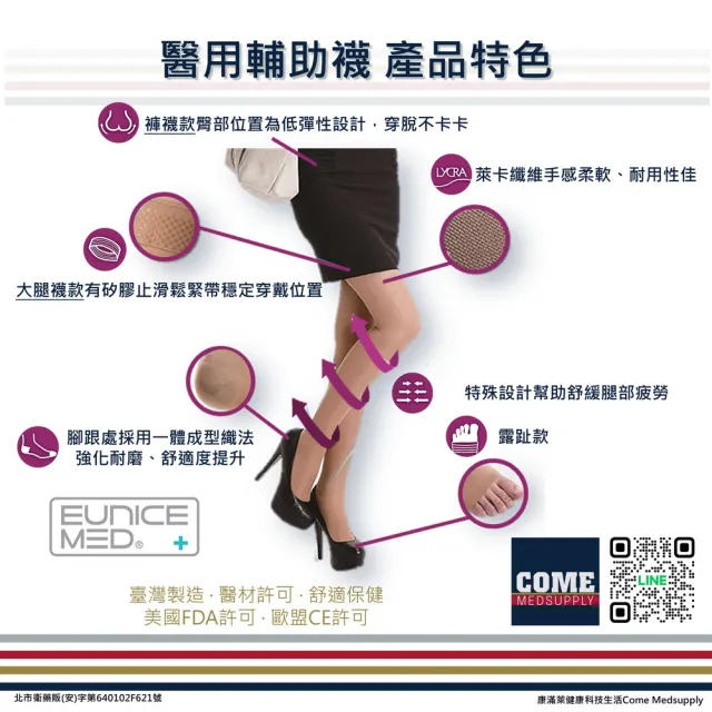 【Eunicemed】醫用輔助襪(CPS-3004-BG 壓力襪 露趾襪 小腿襪 膚色 )