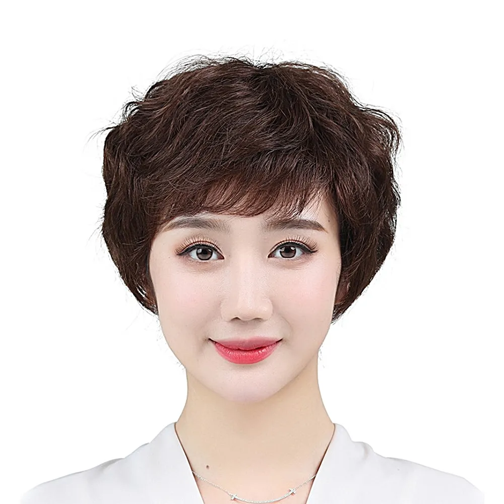 【米蘭精品】現貨限搶 女假髮真髮短假髮透氣假髮片輕量免打理隱形增髮整頂(熟齡捲髮4色74ea2)