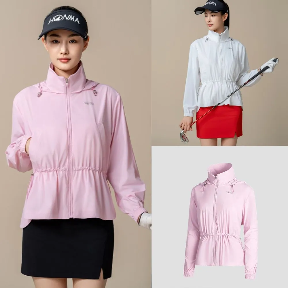 【HONMA 本間高爾夫】女款防風拉鏈防潑水外套 25SS 日本高爾夫專業品牌(M-L 粉色/白色 HWLX302B502）