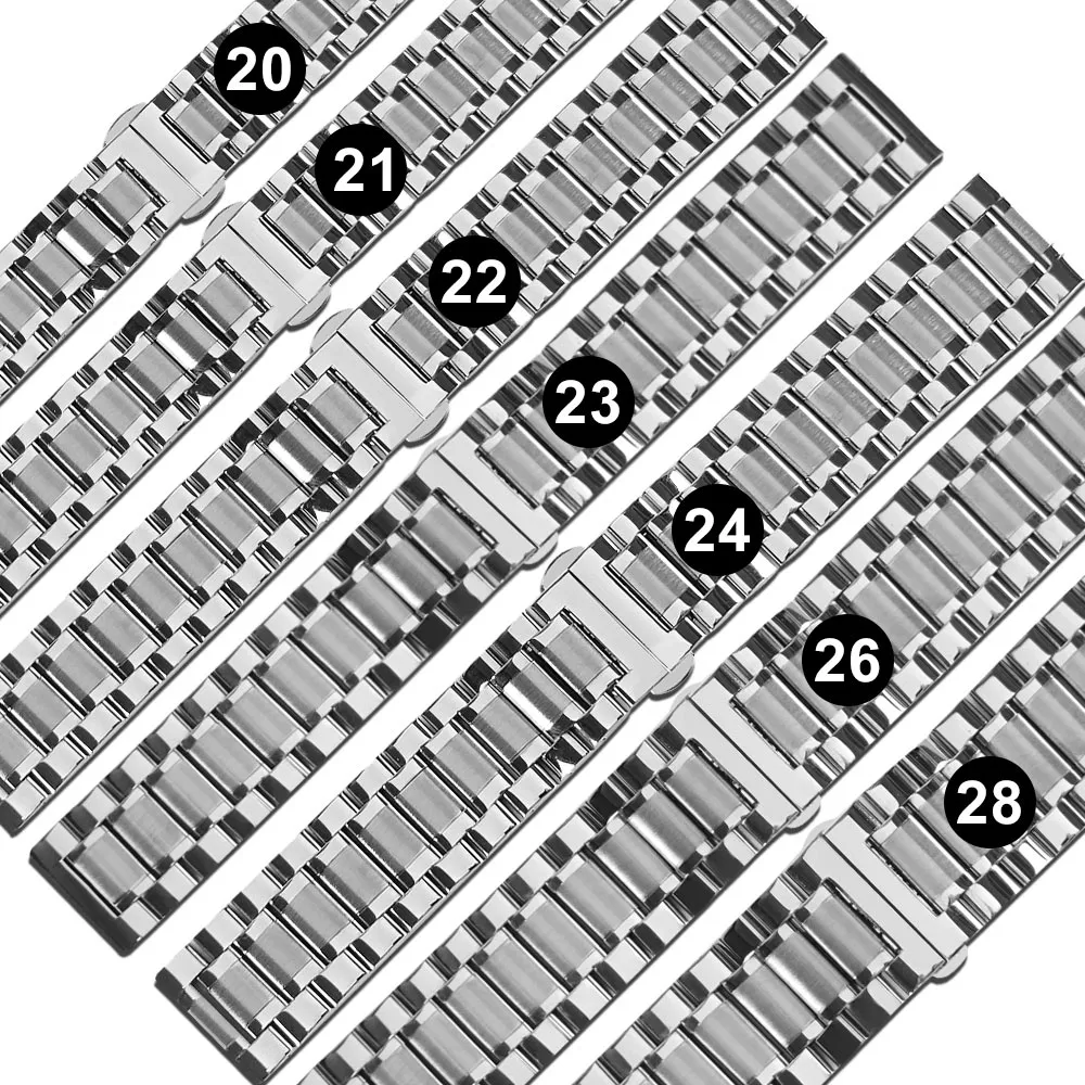 【Watchband】20.21.22.23.24.26.28mm / 各品牌通用 蝴蝶雙壓扣 不鏽鋼錶帶(銀色)