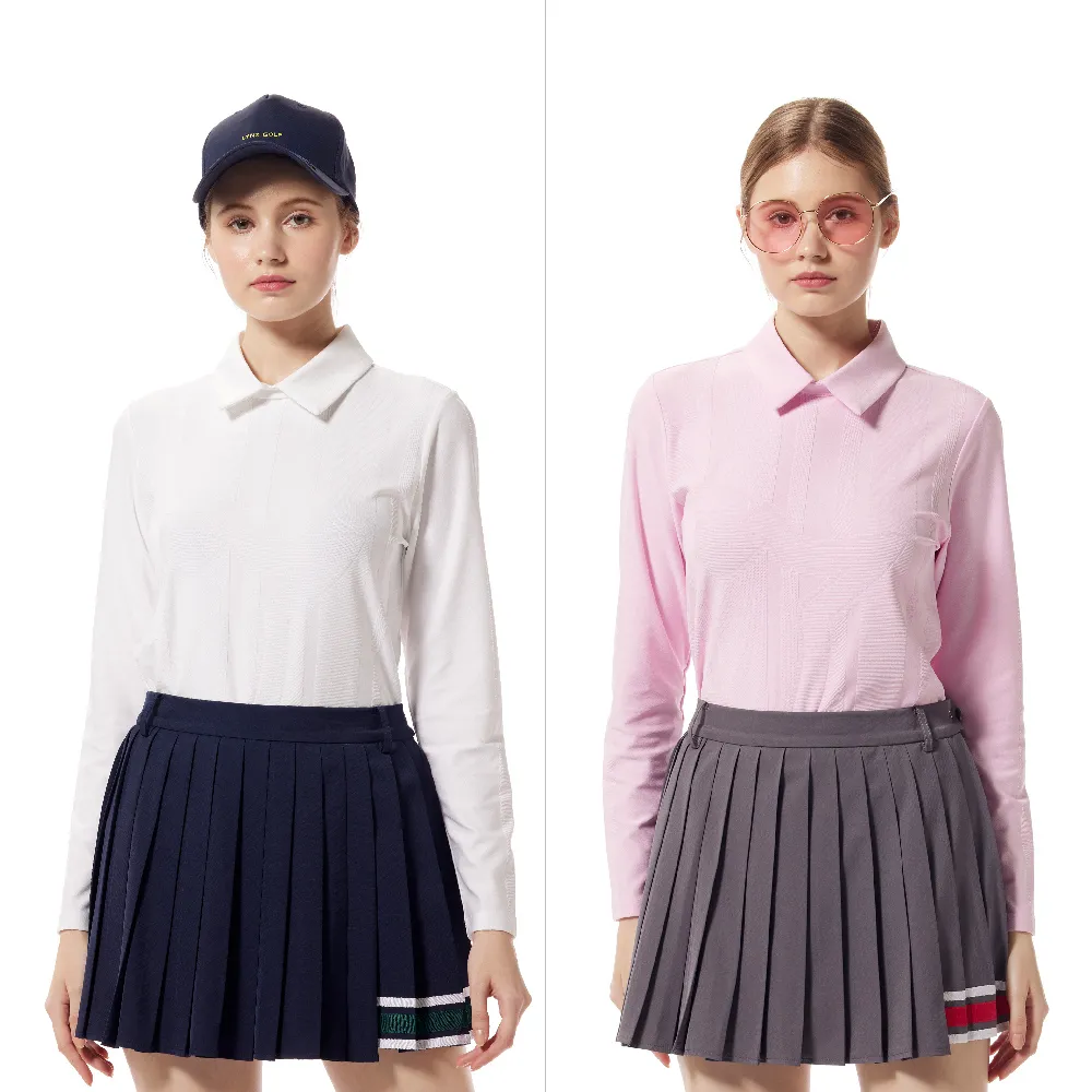【Lynx Golf】首爾高桿風格!女款合身版吸排抗UV機能精美造型後拉鍊織帶設計長袖POLO衫/高爾夫球衫(二色)