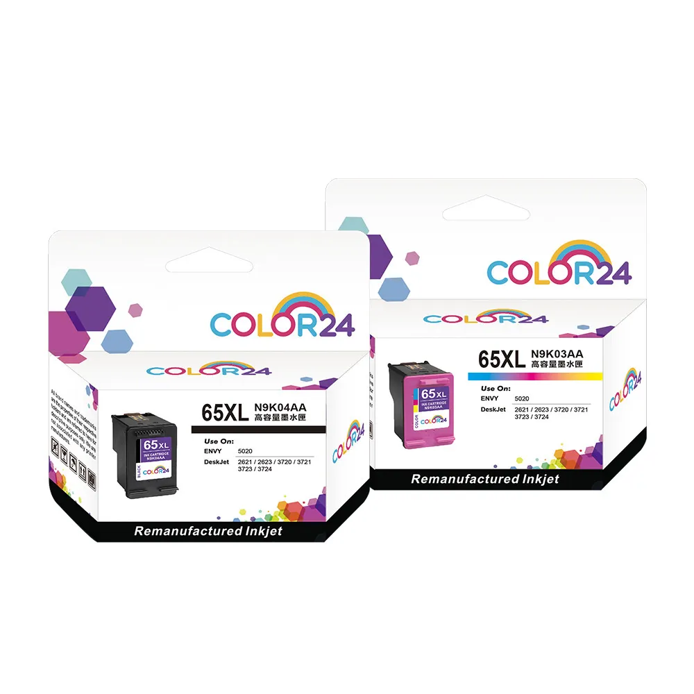 【COLOR24】for HP 1黑1彩 N9K04AA/N9K03AA NO.65XL 高容環保墨水匣(適用HP DeskJet 2621 / 2623 / 3720)