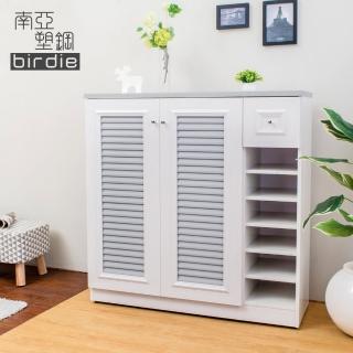 【南亞塑鋼】MIT台灣製 | 3.5尺二門單抽右開放塑鋼百葉鞋櫃(大理石灰)