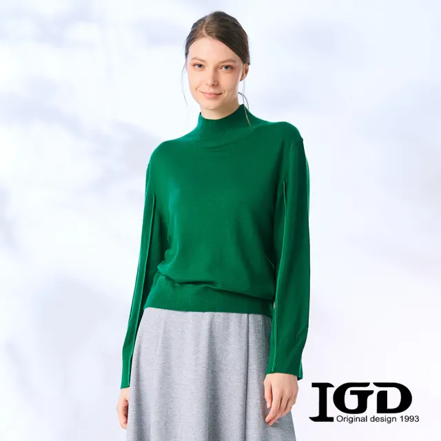 【IGD 英格麗】網路獨家特談-高領羊毛針織合身上衣(綠色)