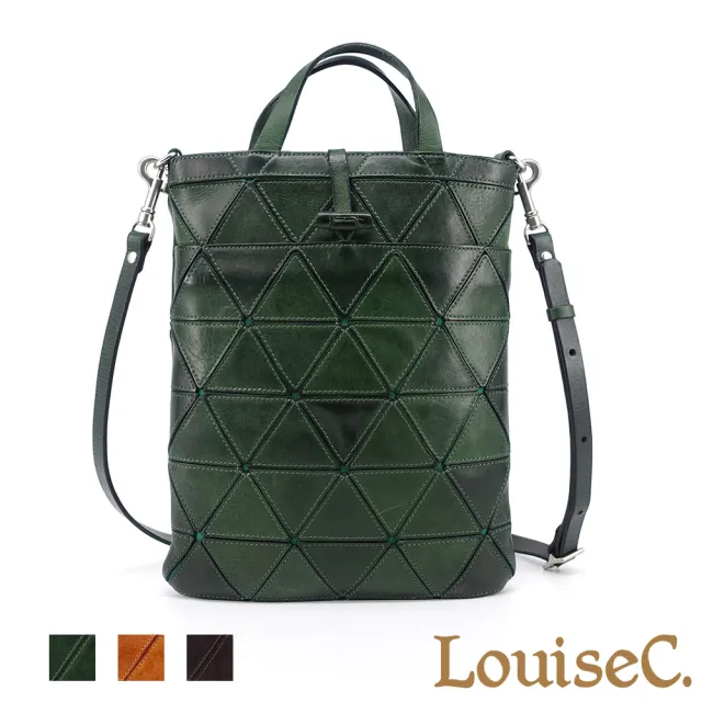 【LouiseC.】雙11 真皮 Tree House 植鞣革牛皮 三角形裁切 工藝車縫 前插袋托特TOTE 手提斜背包 3色 YSC009