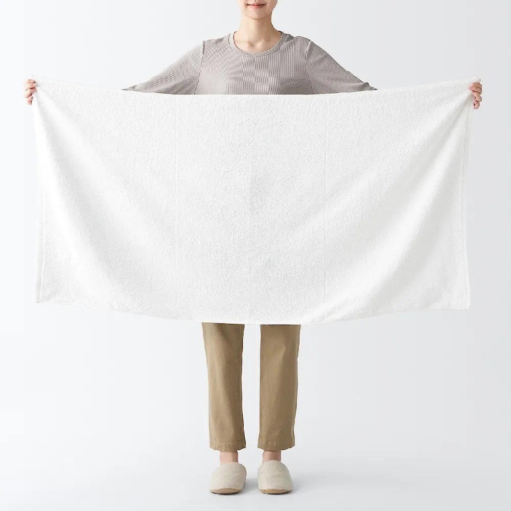 【MUJI 無印良品】棉圈絨雙線織浴巾/可吊掛(柔白/灰色/綠色/粉米/墨黑)成品尺寸:W70×L140 cm