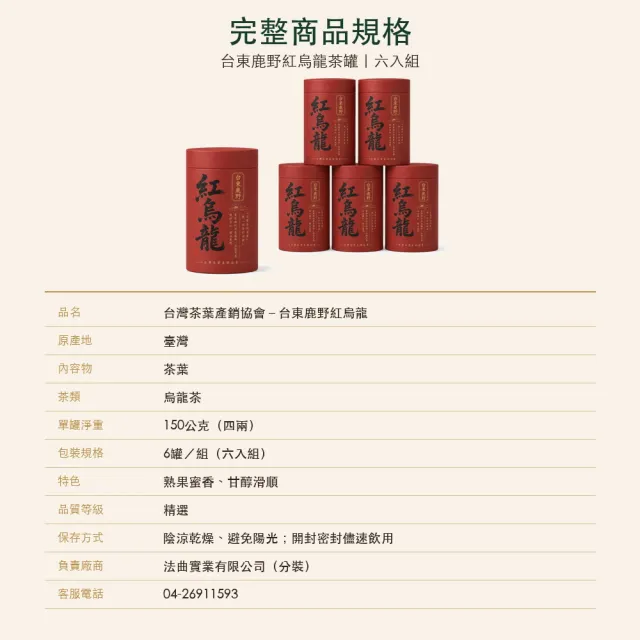 【台灣茶葉產銷協會】台東鹿野紅烏龍 6入組｜罐裝4兩