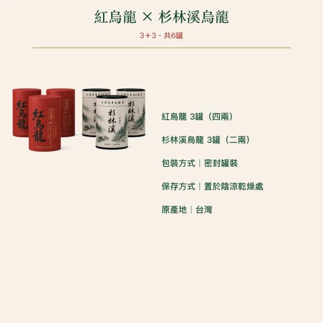【台灣茶葉產銷協會】紅烏龍4兩＋杉林溪2兩 雙茶6入組｜罐裝(3+3)