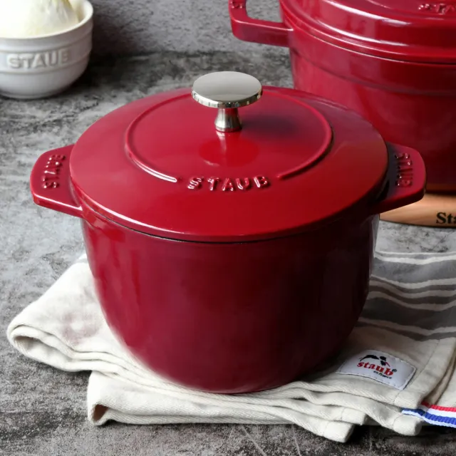 【STAUB】琺瑯鑄鐵鍋飯鍋16cm+矽膠飯匙+陶瓷碗盤3件(德國雙人牌集團官方直營)