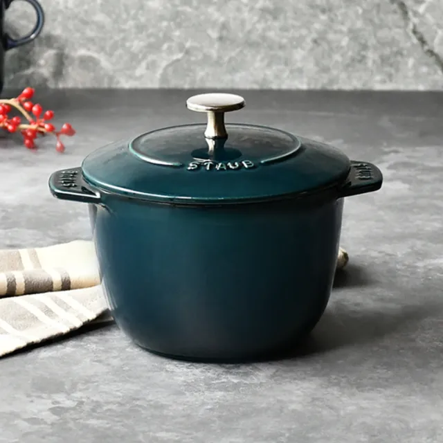 【STAUB】琺瑯鑄鐵鍋飯鍋16cm+矽膠飯匙+陶瓷碗盤3件(德國雙人牌集團官方直營)
