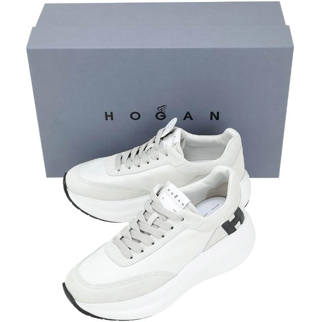 【HOGAN】Maxi I Active H標誌 女鞋 麂皮拼接繫帶牛皮厚底運動鞋(灰白 休閒鞋 增高鞋 義大利精品鞋)