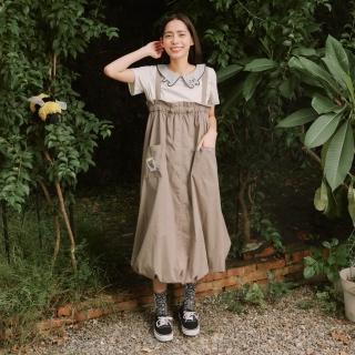 【Dailo】2WAY雀斑熊海灘度假吊帶花苞洋裝 卡 咖