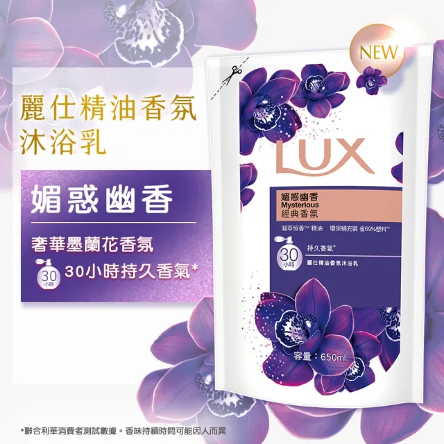 【LUX 麗仕】精油香氛沐浴乳補充包650mlx12入/箱(媚惑幽香/水嫩柔膚/嫵媚迷香)