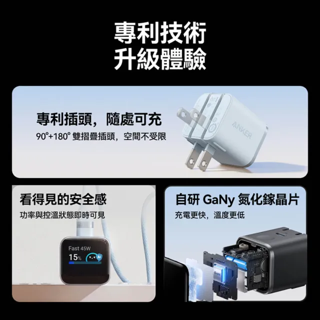 【Anker】官方授權直營 A121D Nano 45W 螢幕充電器(黑白橙/自動識別iPhone17系列)
