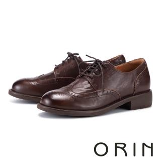 【ORIN】抓水洗牛皮雕花綁帶牛津鞋 咖啡