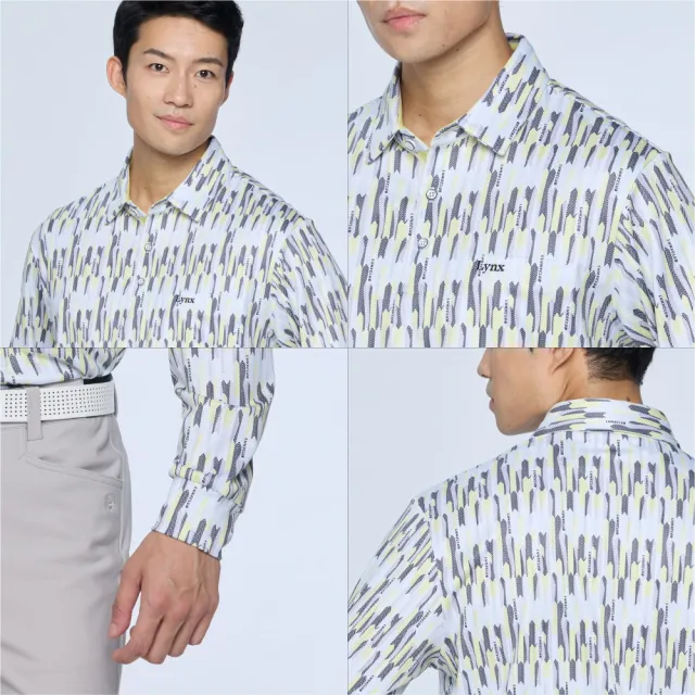【Lynx Golf】男款吸濕排汗滿版印花胸前口袋長袖POLO衫/高爾夫球衫(二色)