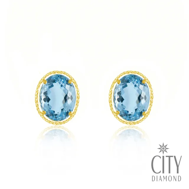【City Diamond 引雅】『藍芙洛』18K日本橢圓托帕石3克拉黃K金麻花造型耳環(東京Yuki系列)