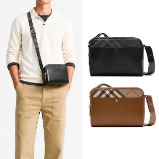 【BURBERRY 巴寶莉】BURBERRY經典格紋拼接牛皮斜背包(任選)