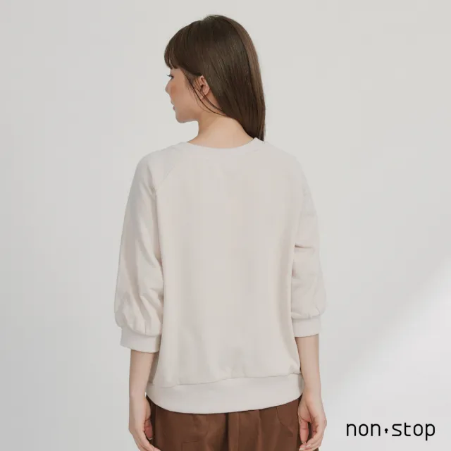 【non-stop】花朵貓咪植絨七分袖T恤-3色
