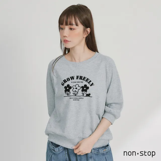【non-stop】花朵貓咪植絨七分袖T恤-3色