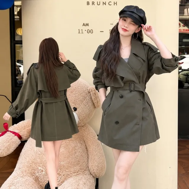 【AS 梨卡】隔日到貨 女裝 大衣 風衣 外套 秋冬外套 寬鬆大衣 中長款風衣 復古外套 綁帶大衣 VG247