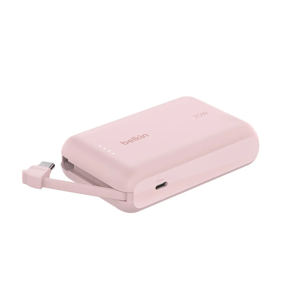 【BELKIN】BoostCharge 10000mAh 自帶USB-C線快充行動電源-20W(BPB021)