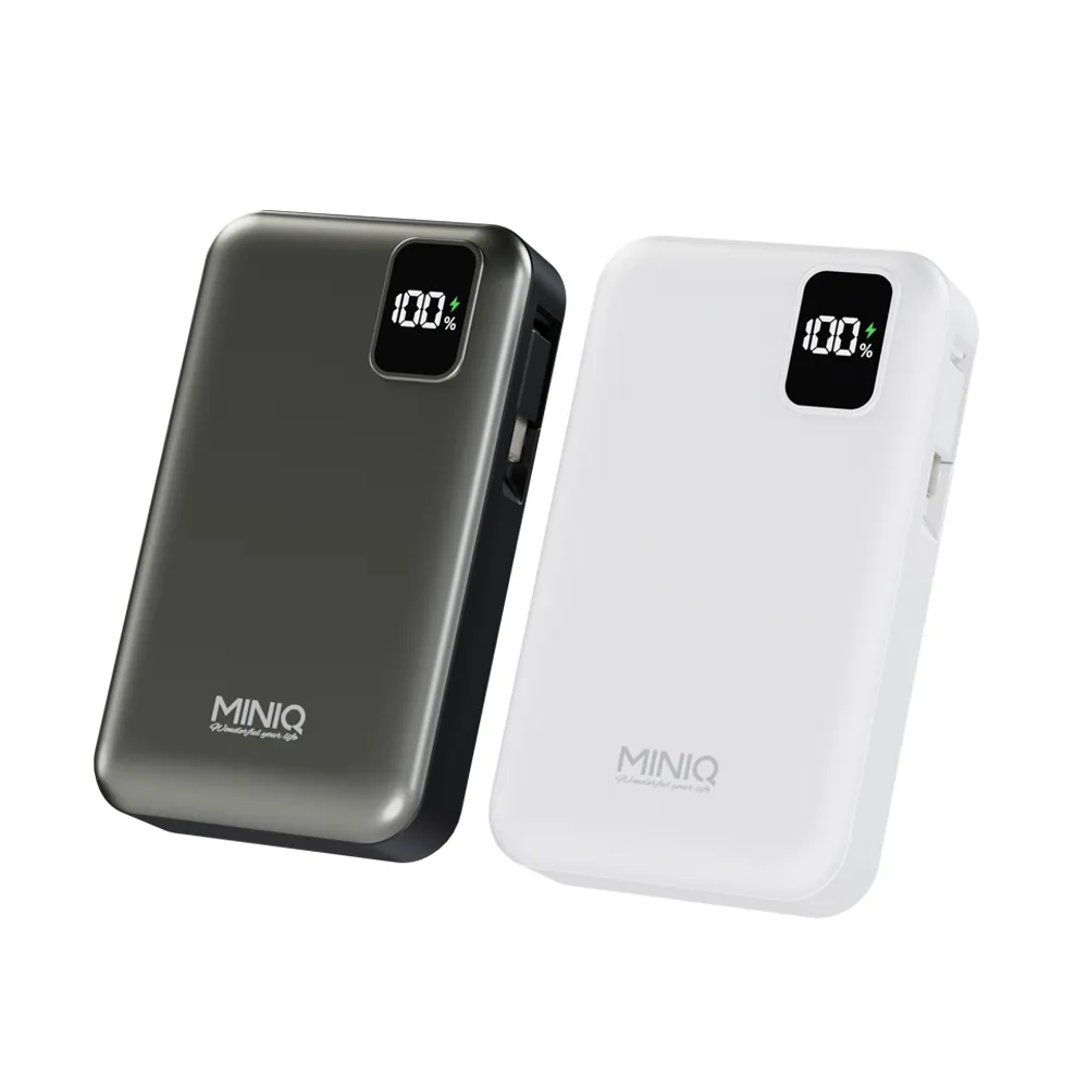MINIQ 台灣製造 10000mAh 防爆固態數顯急速行動電源(自帶伸縮捲線)