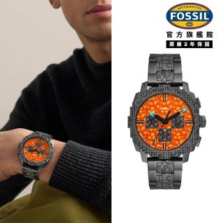 【FOSSIL】Minecraft 麥塊聯名 獄髓限量計時手錶 槍灰色不鏽鋼錶帶 44mm LE1251