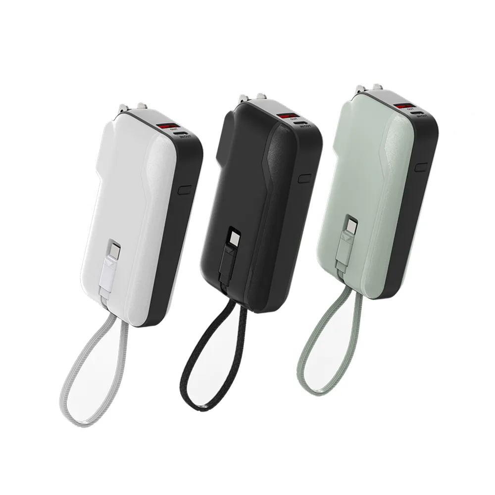 【CHOZEN】雙線快充口袋行動電源 10000mAh｜自帶插頭＋雙孔線(可登機｜Wh標示｜附收納袋)