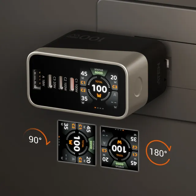 【ATEN】100W 氮化鎵 4孔智慧顯示快速充電器 (UP5100) 充電頭 送1M 240W充電線